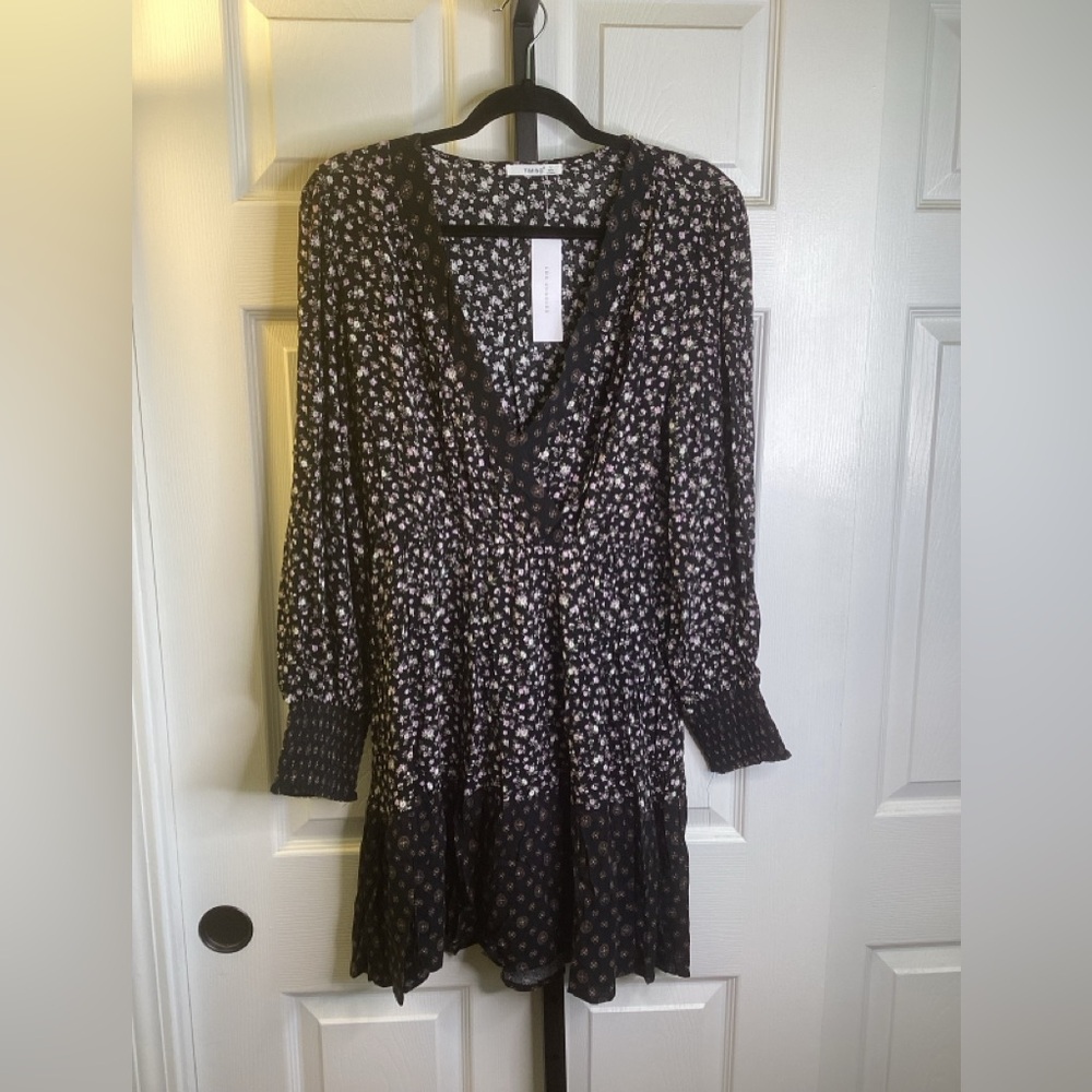 Timing Black Floral Long Sleeve Dress, size Large, NWT
